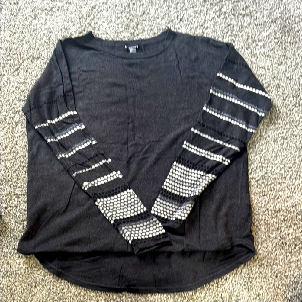 Black Long Sleeve Top with Striped Sleeves